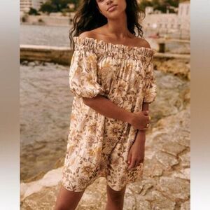 Sezane mini dress womens 40 silk miranda off the shoulder metallic lined